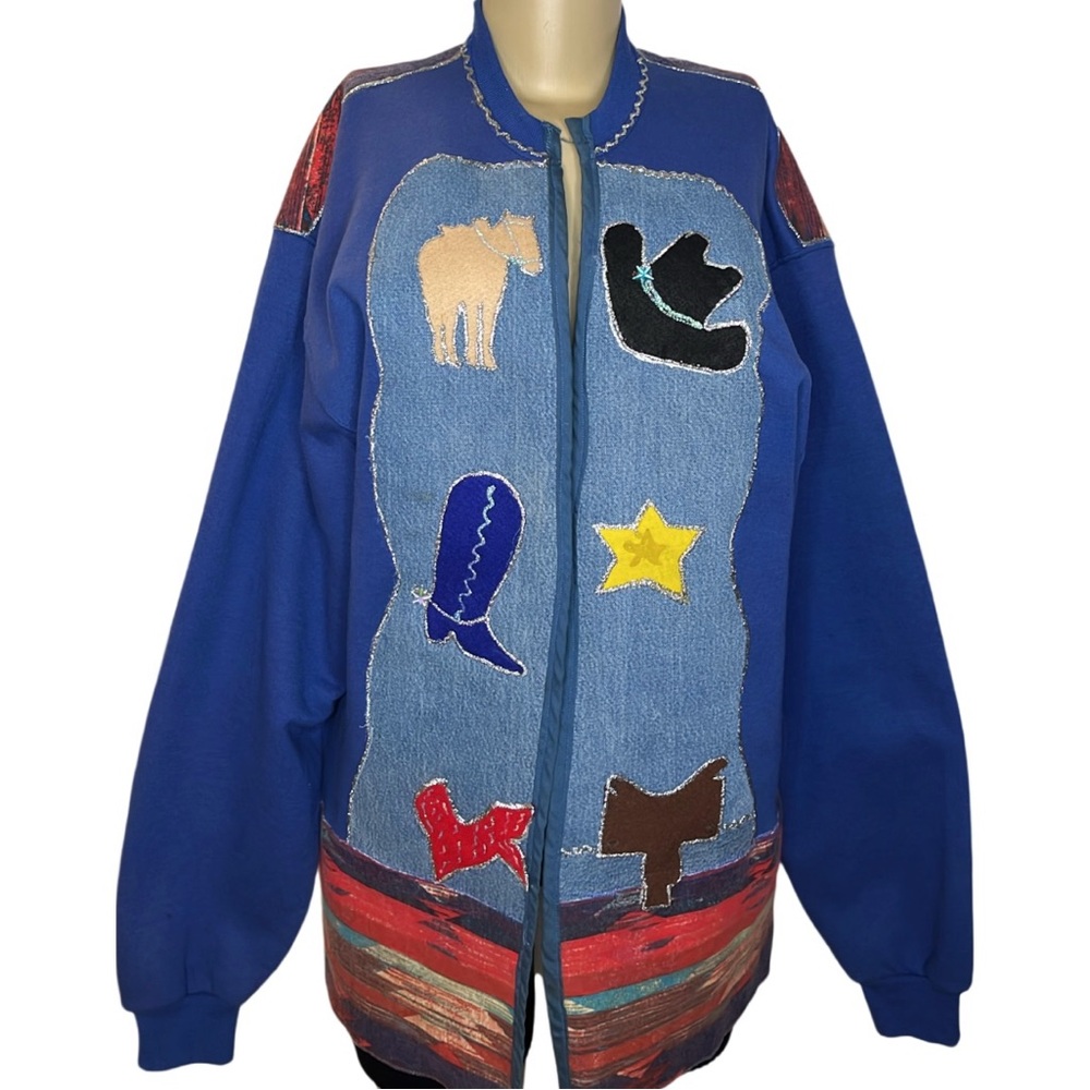 Vintage 90s Western Theme Hand Made Sweater Cardigan